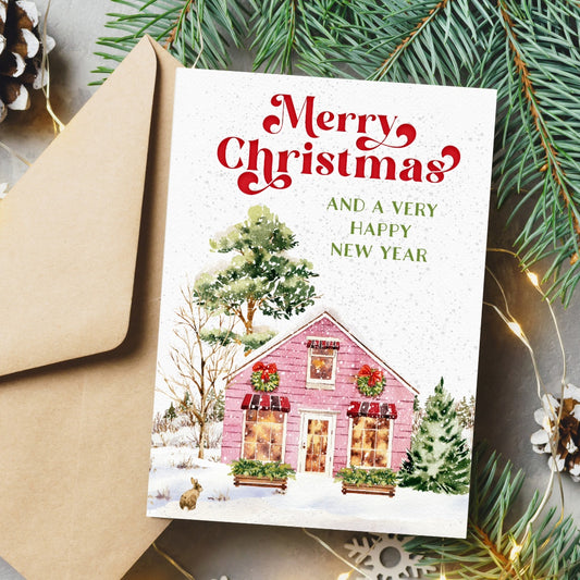 Christmas Pink House Printable Holiday Greeting