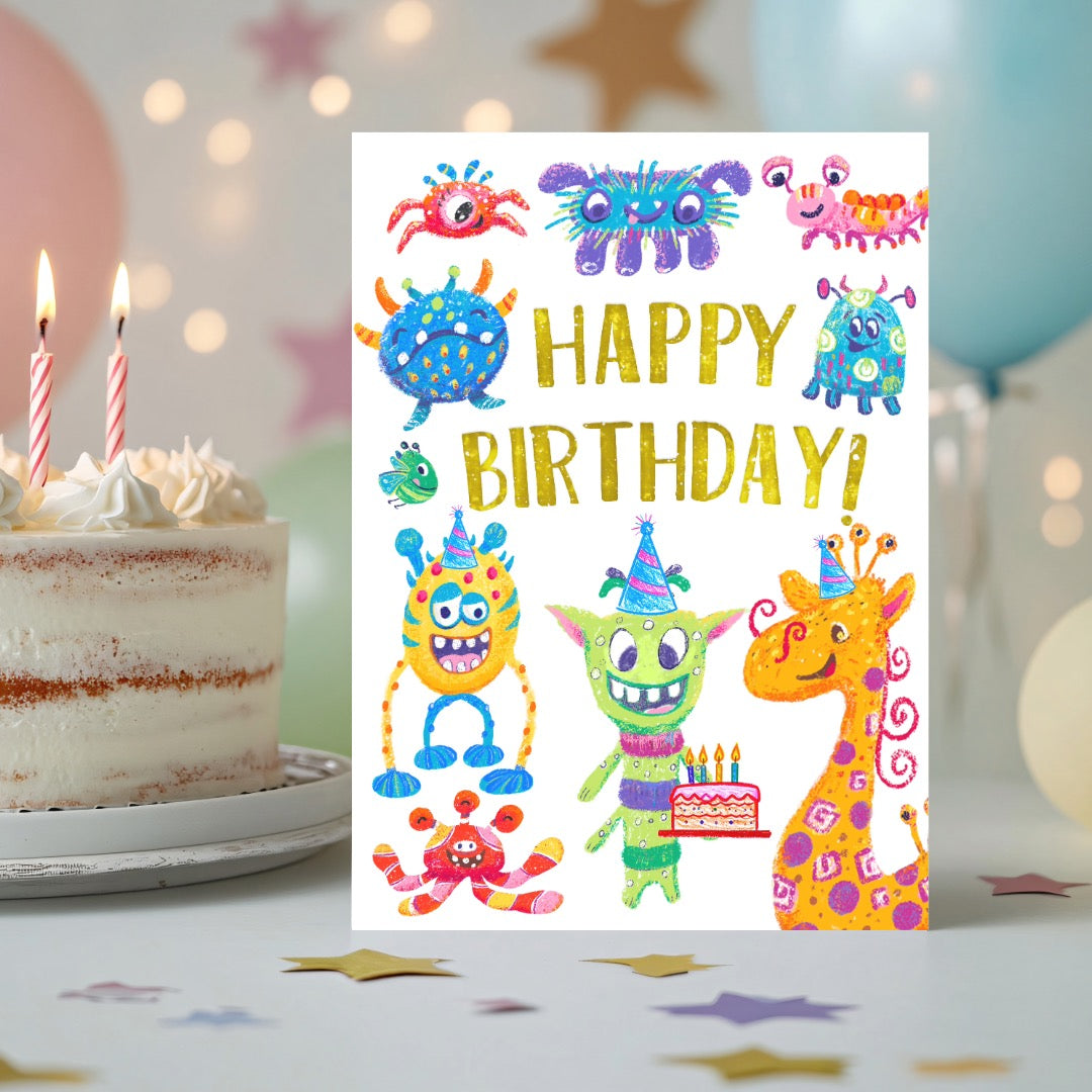 cute monsters birthday card printable greeting