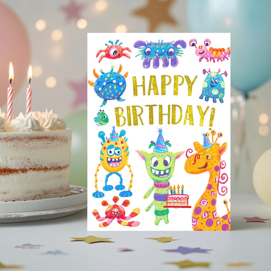 cute monsters birthday card printable greeting