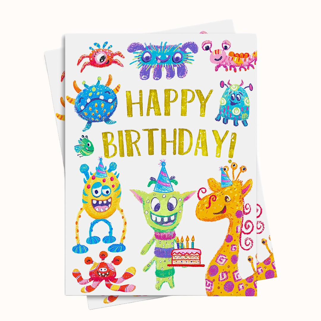 cute monsters birthday card printable greeting