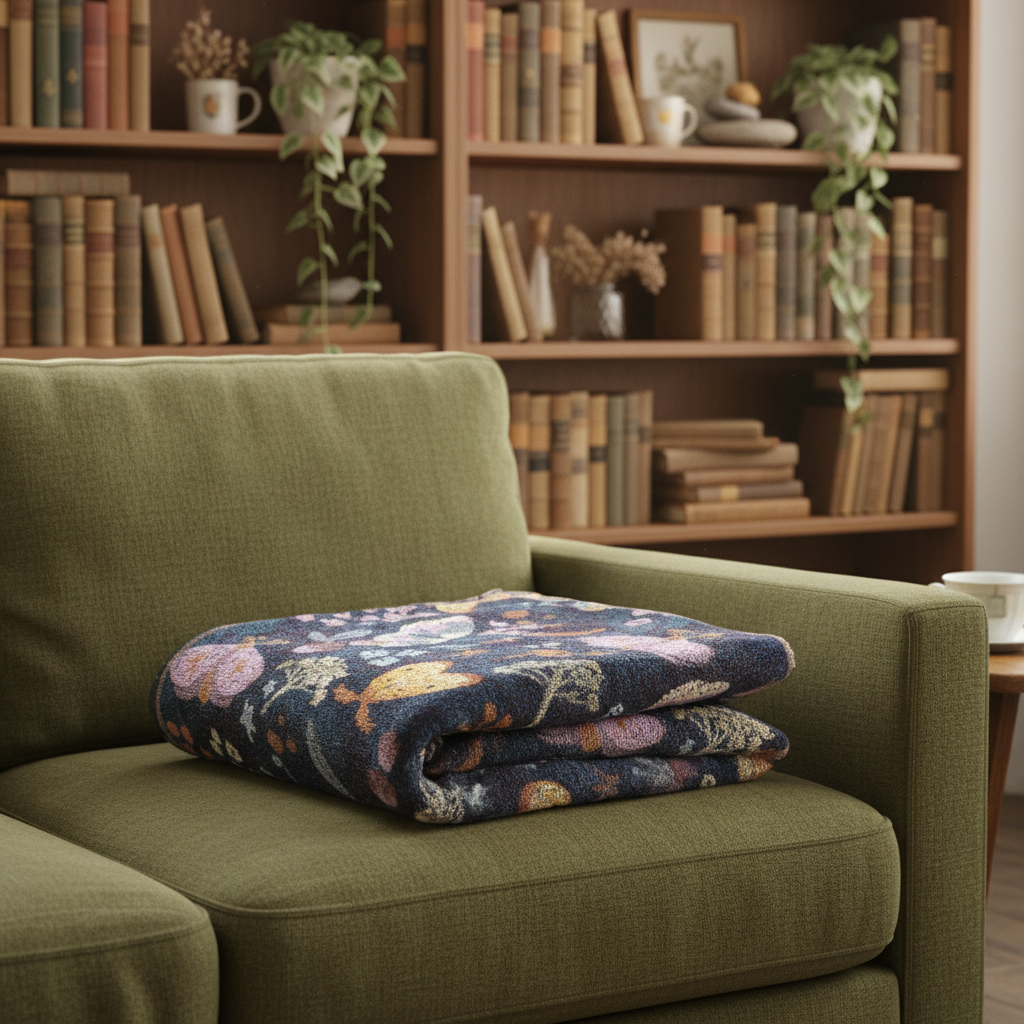 Moonlight Moth Garden Woven Cotton Blanket and Throw