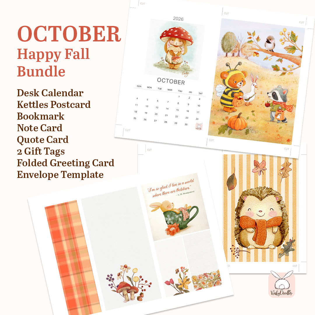 October Happy Fall printable Bundle with Calendar