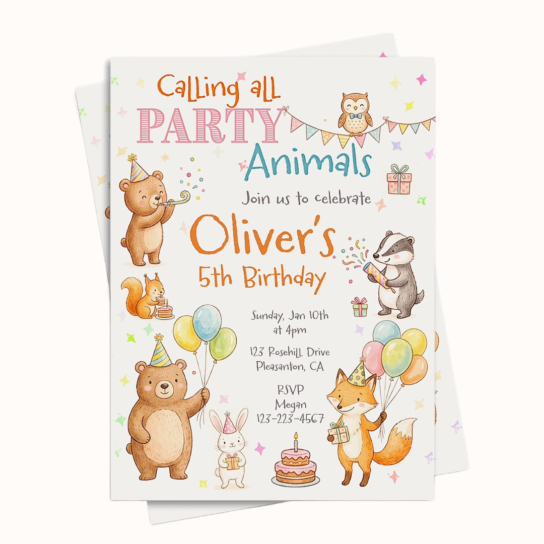 Party Animals Birthday and Shower Invitation Printable Ecard