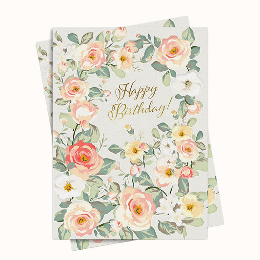 Peach Rose Garden Birthday Card