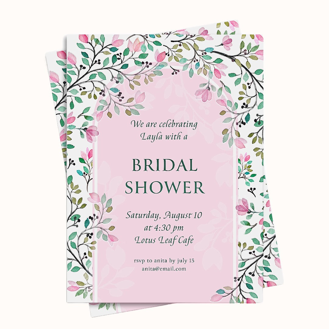 Pink and Green Floral Bridal Shower Invitation