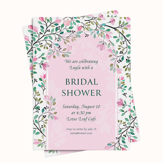 Pink and Green Floral Bridal Shower Invitation