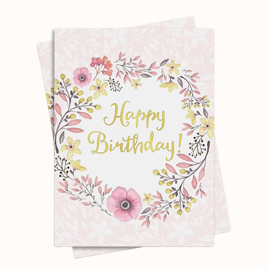 Happy Birthday Floral Wreath Greeting