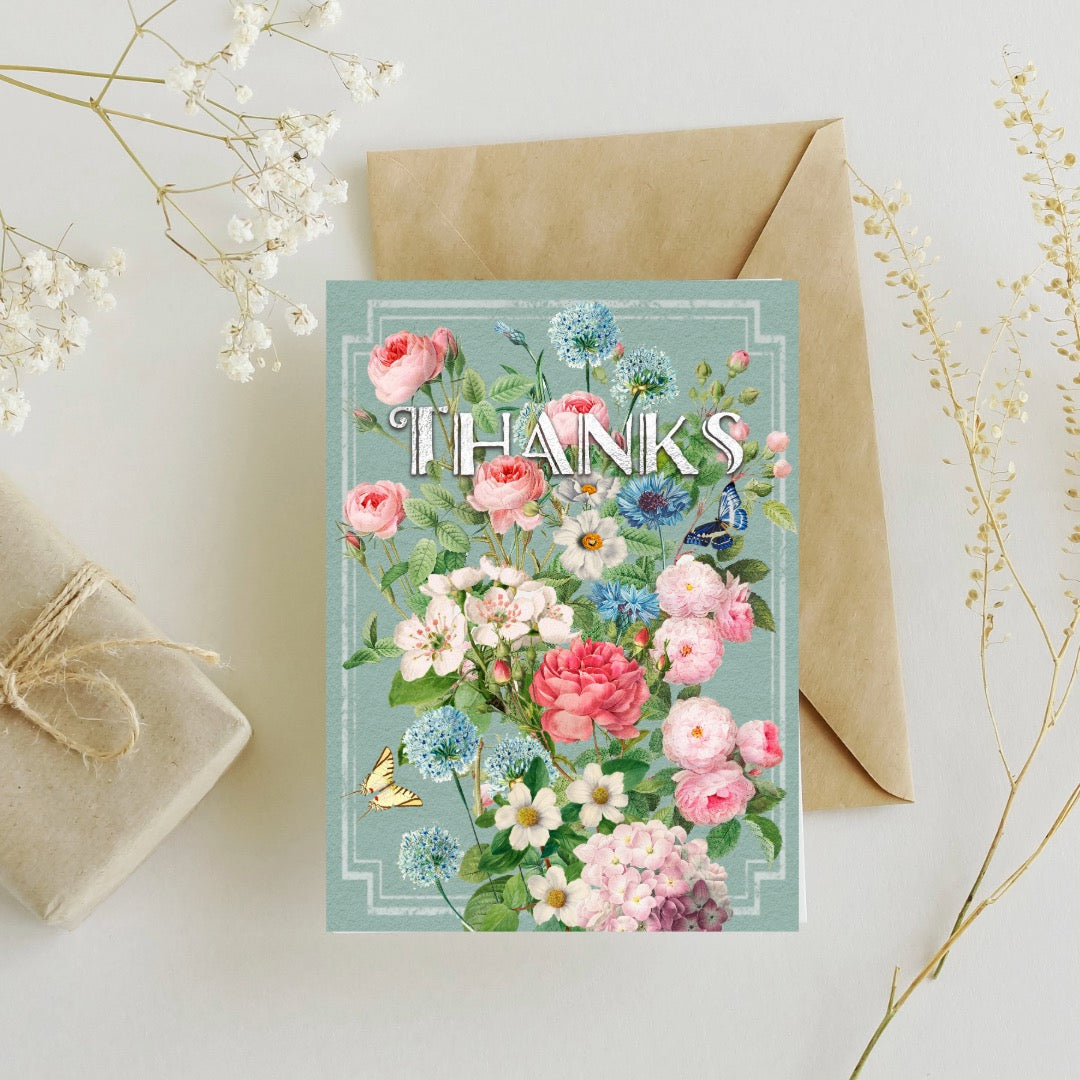 Vintage roses thank you card