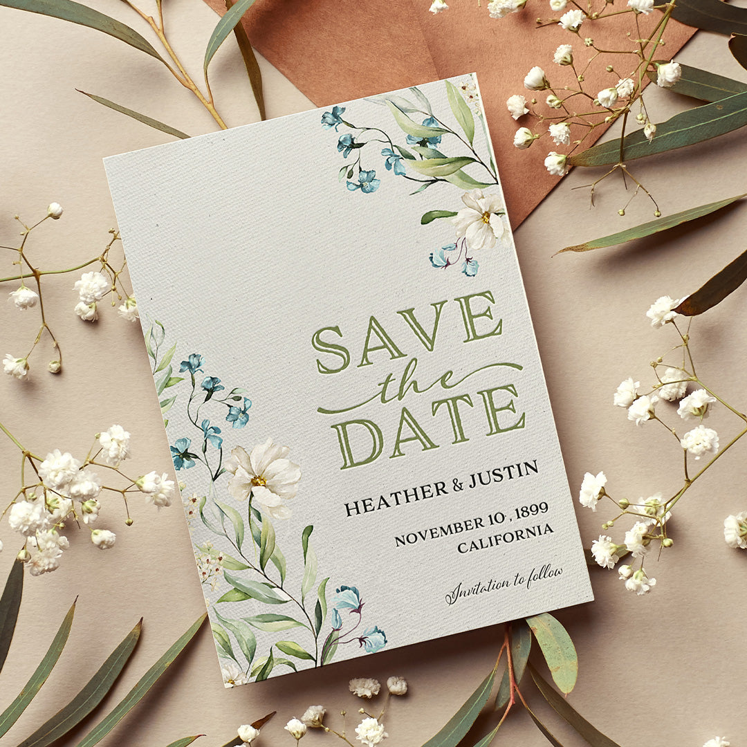 Watercolor Botanical Floral Save the Date Card