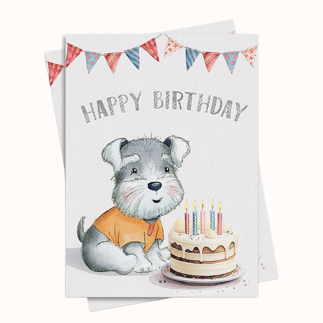 Schnauzer puppy birthday greeting card