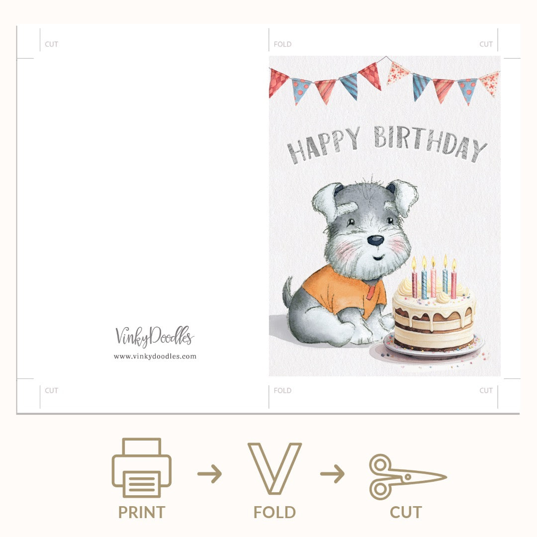 Schnauzer puppy birthday greeting card