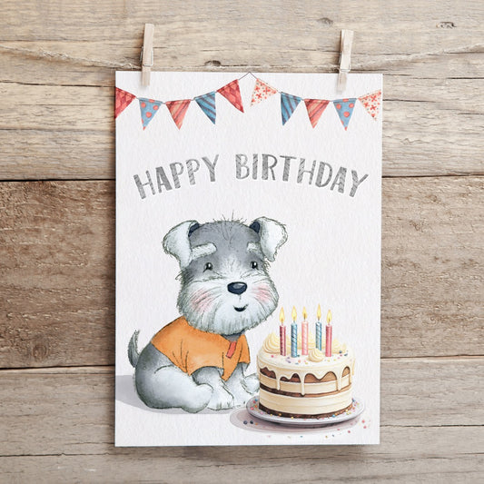 Schnauzer puppy birthday greeting card