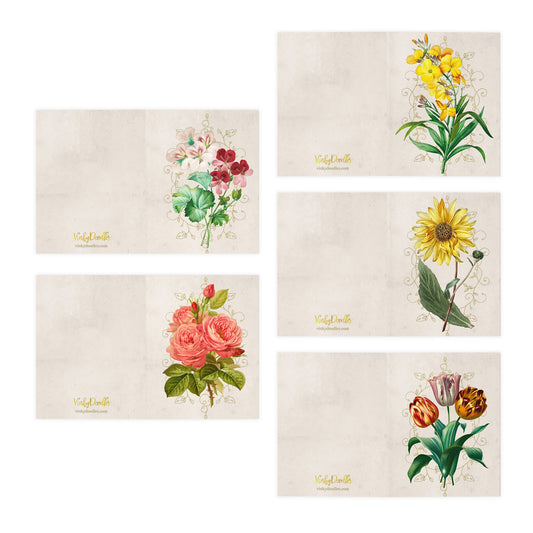 Set of vintage floral blank greeting cards