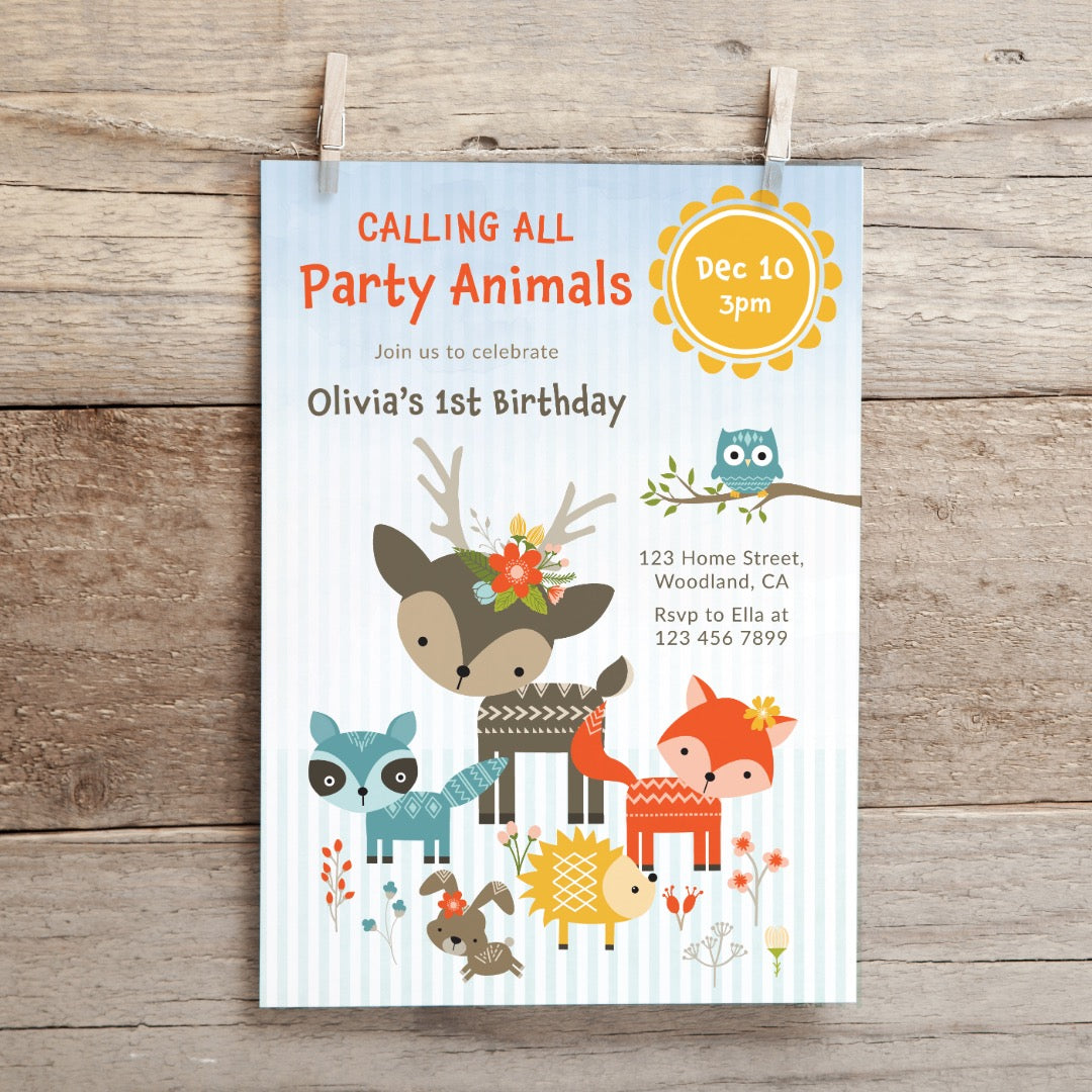 Woodland Critters Birthday Invitation