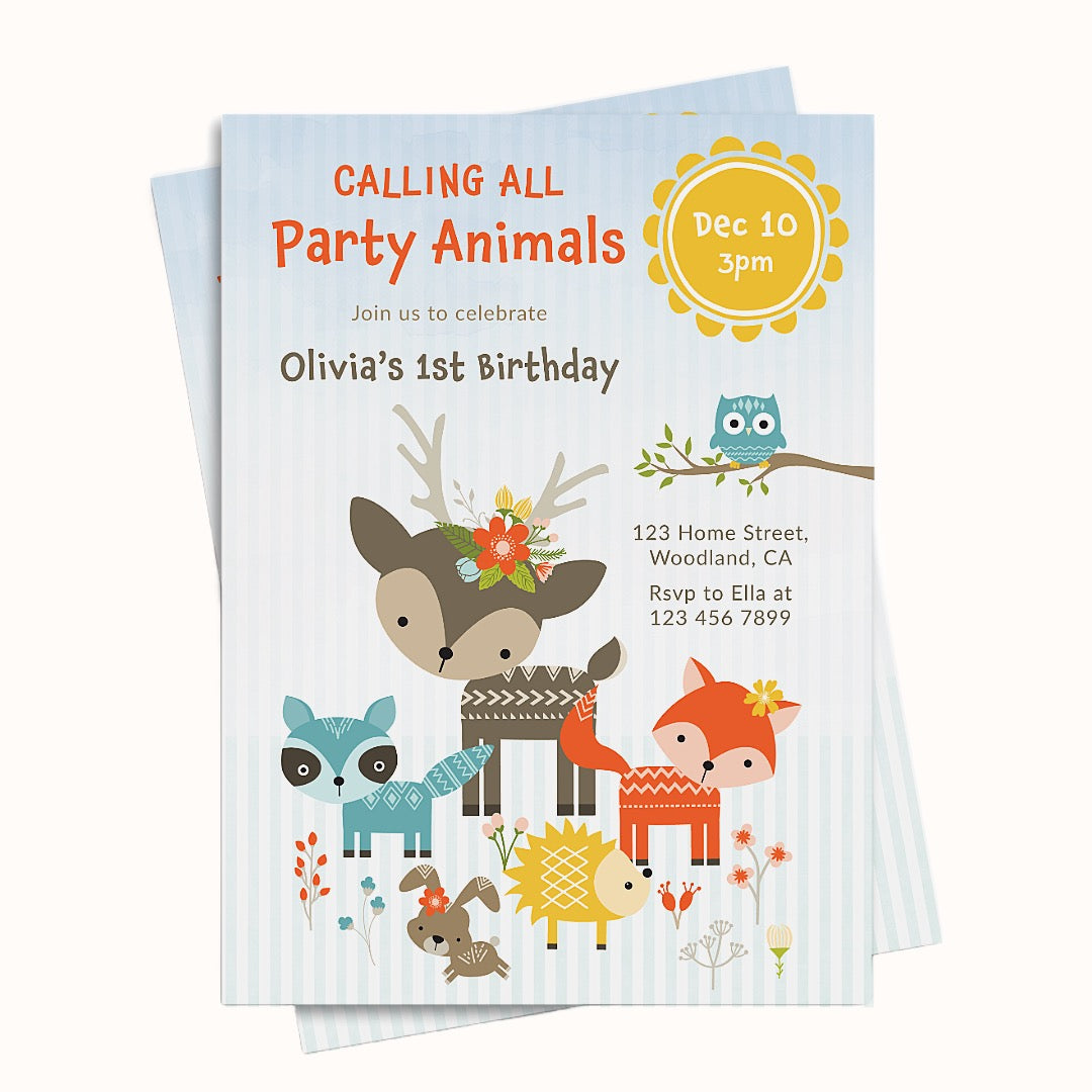 Woodland Critters Birthday Invitation