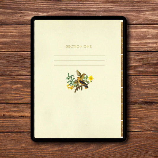 Victorian Era Inspired Vintage Digital Notebook and Planner with floral and bird illustrations
