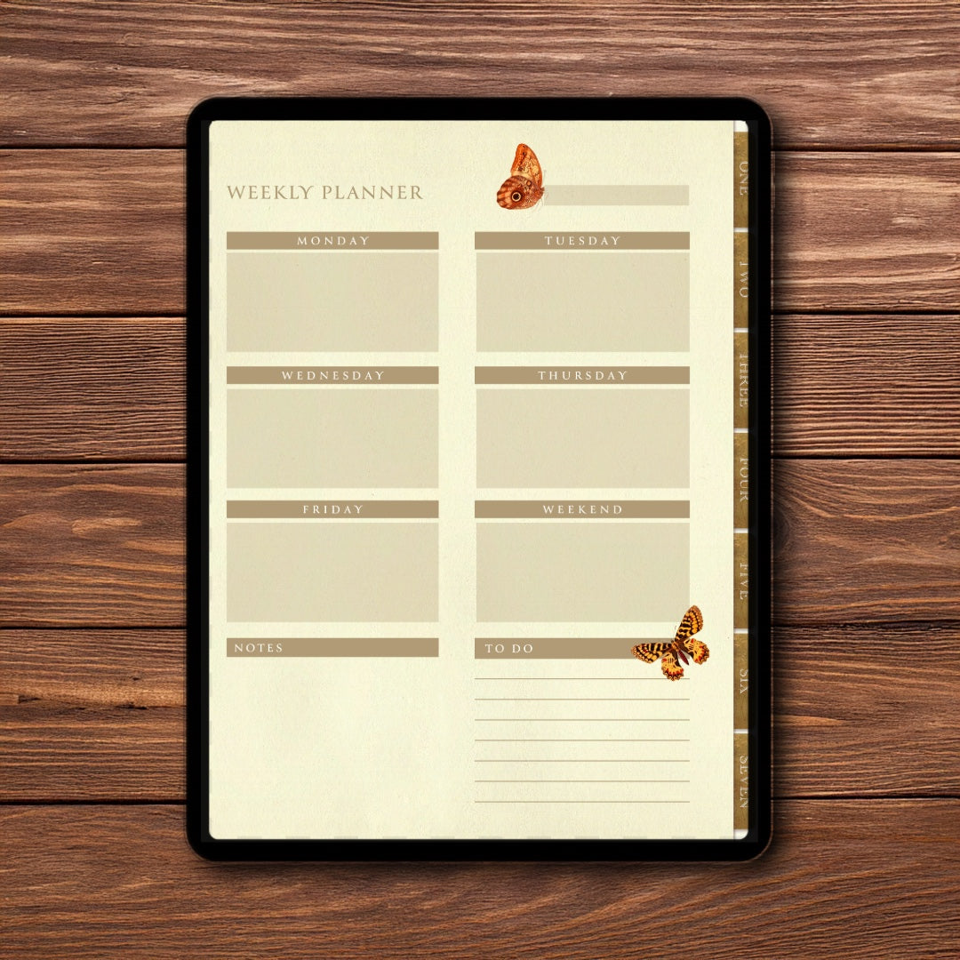 Victorian Era Inspired Vintage Digital Notebook and Planner with floral and bird illustrations