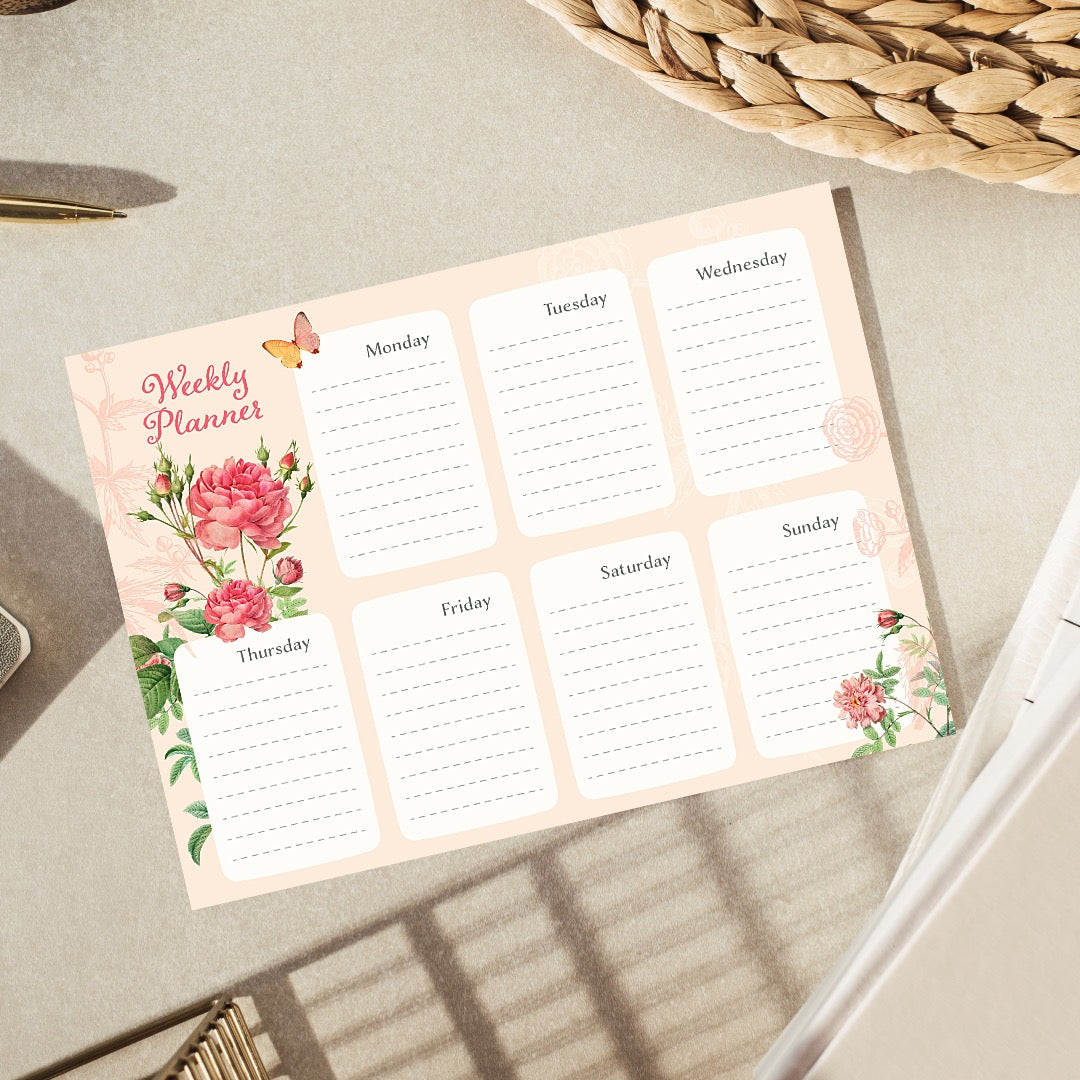 Vintage Roses Printable Digital Weekly Planner – Vinky Doodles