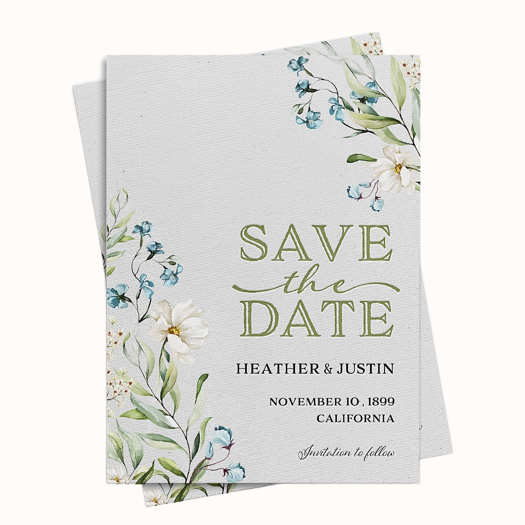 Watercolor Botanical Floral Save the Date Card