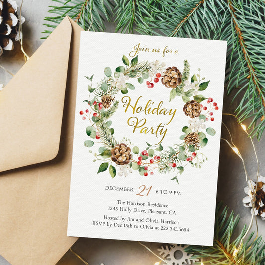 Christmas Wreath Holiday Party Invite