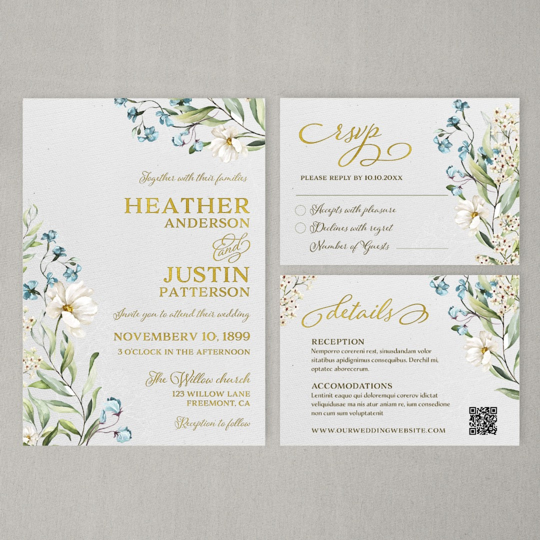 Watercolor Botanical Floral Invitation printable and digital