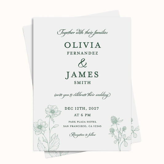 Wildflower Botanical Sage Wedding Invitation