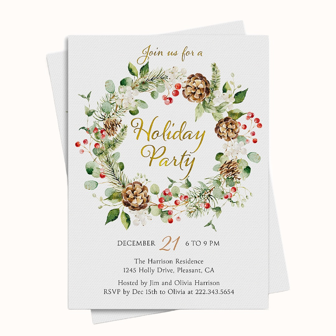 Christmas Wreath Holiday Party Invite