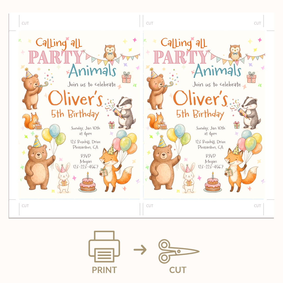 Party Animals Birthday and Shower Invitation Printable Ecard