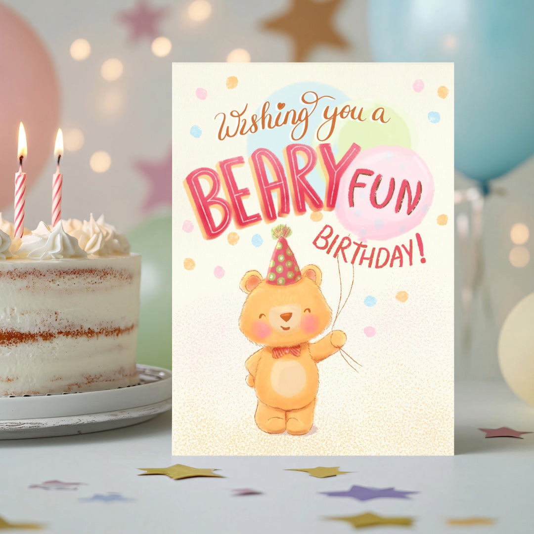 Cute bear printable birthday diy card
