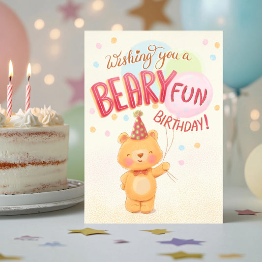 Cute bear printable birthday diy card