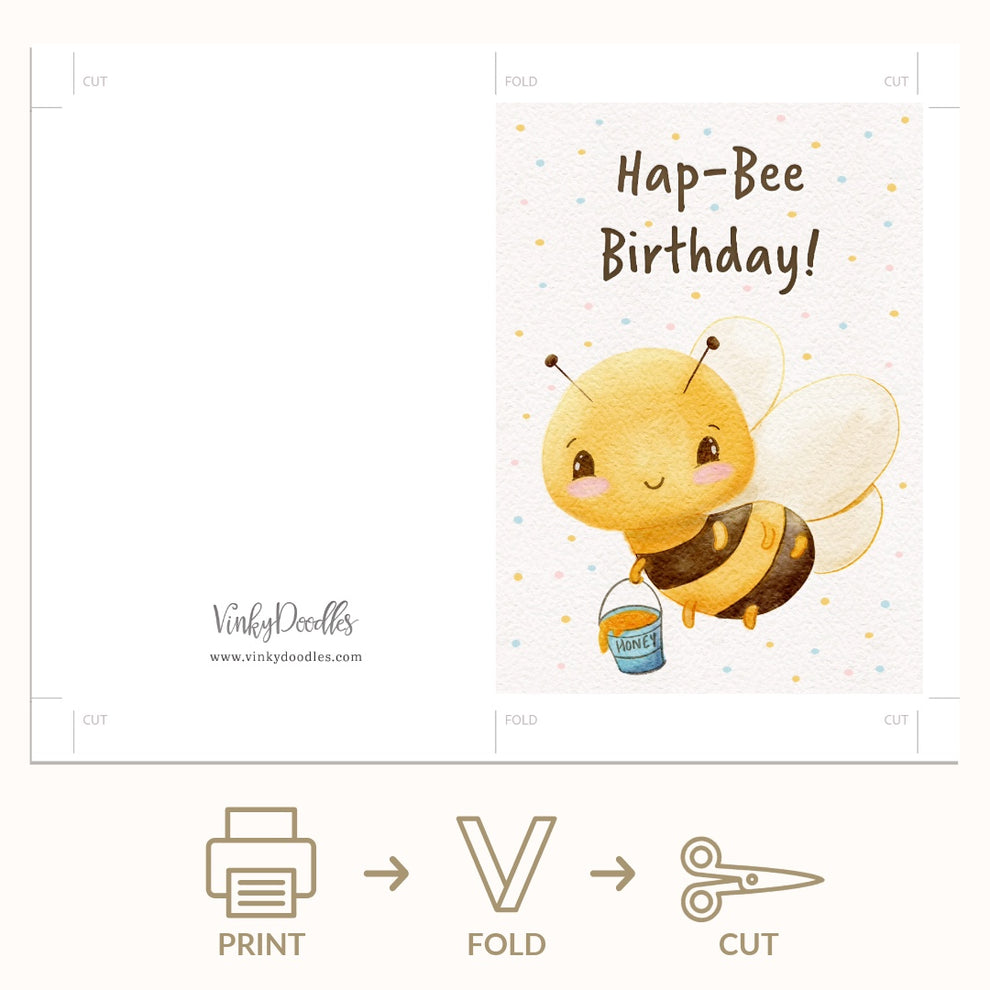 Bee Birthday Card Printable Download – Vinky Doodles