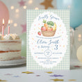 Load image into Gallery viewer, Birthday invitation card with vegetables and a cake in the background
