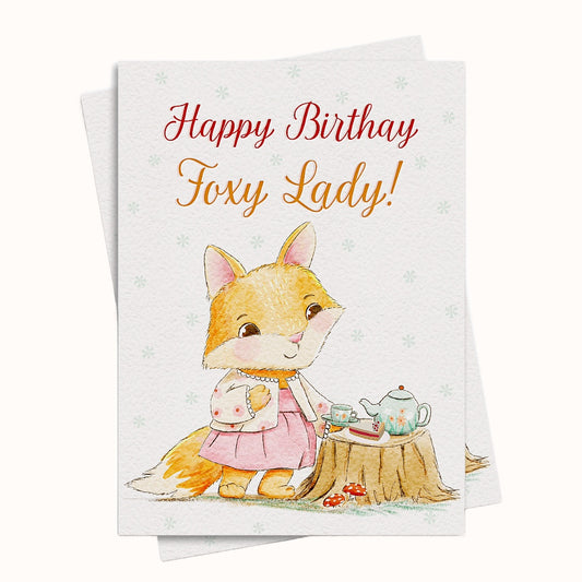 foxy lady birthday card printable digital download