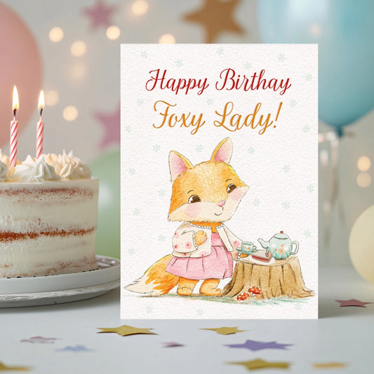 foxy lady birthday card printable digital download