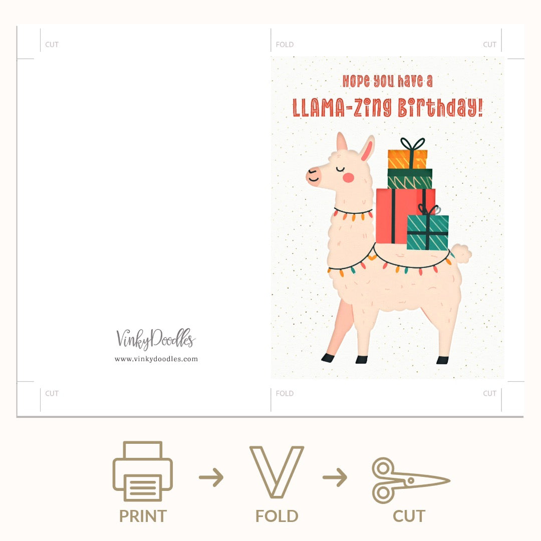 Llama-zing Birthday Greeting Card Printable Digital Download