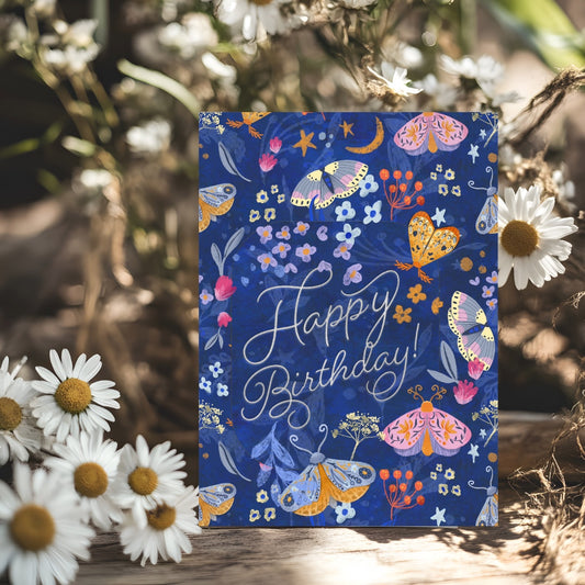 Magical Moth Garden Birthday Greeting Card Printable