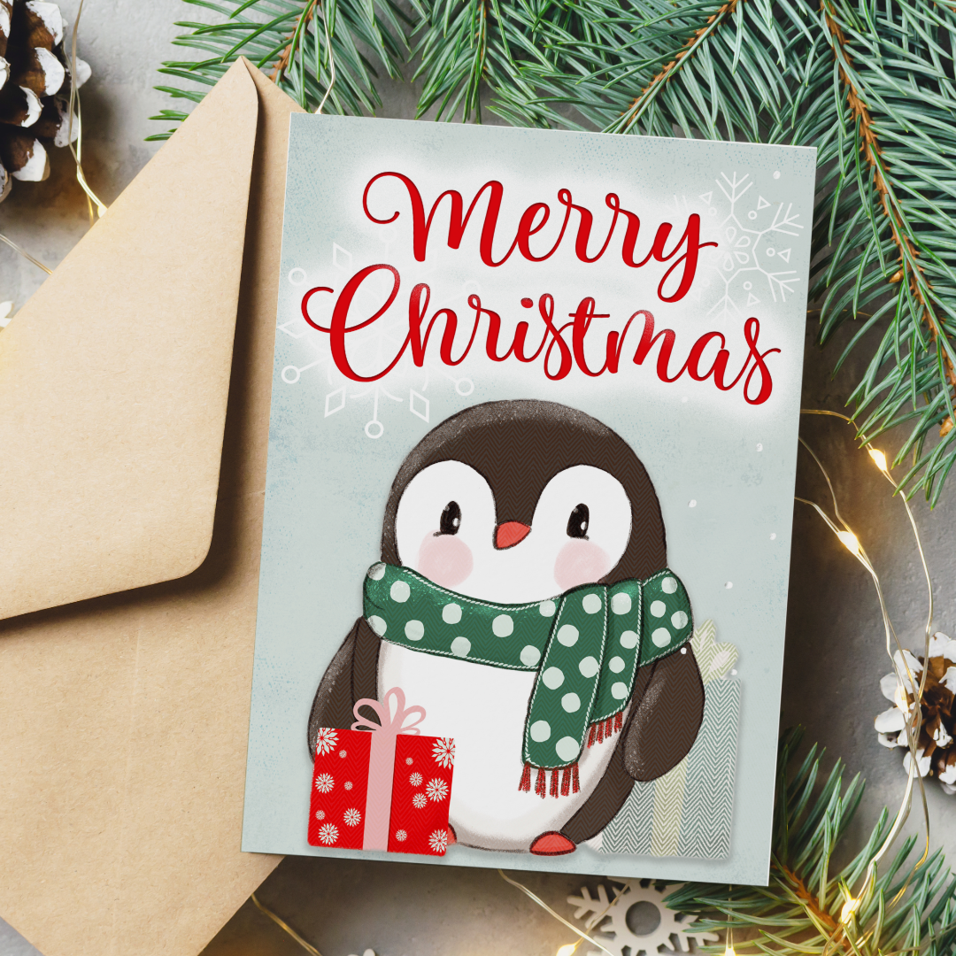 Penguin Christmas Holiday Greeting Card