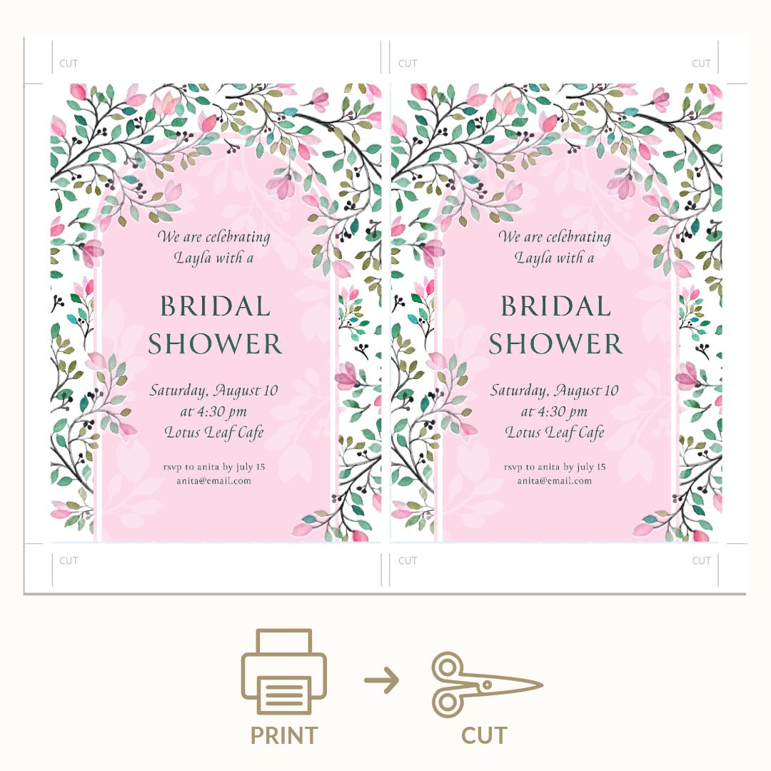 Pink and Green Floral Bridal Shower Invitation