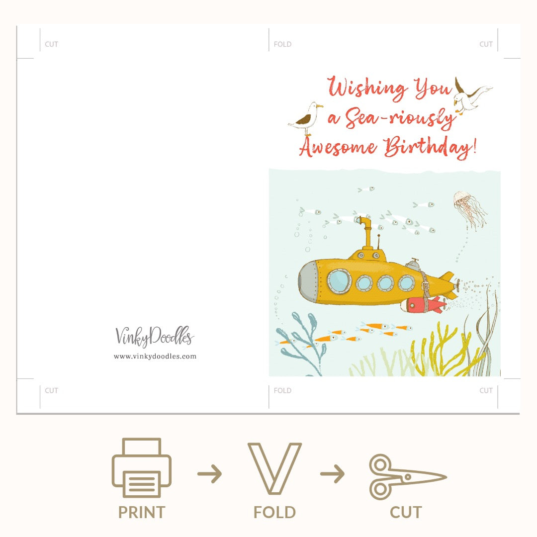 Sea-riously Awesome Birthday Greeting Printable