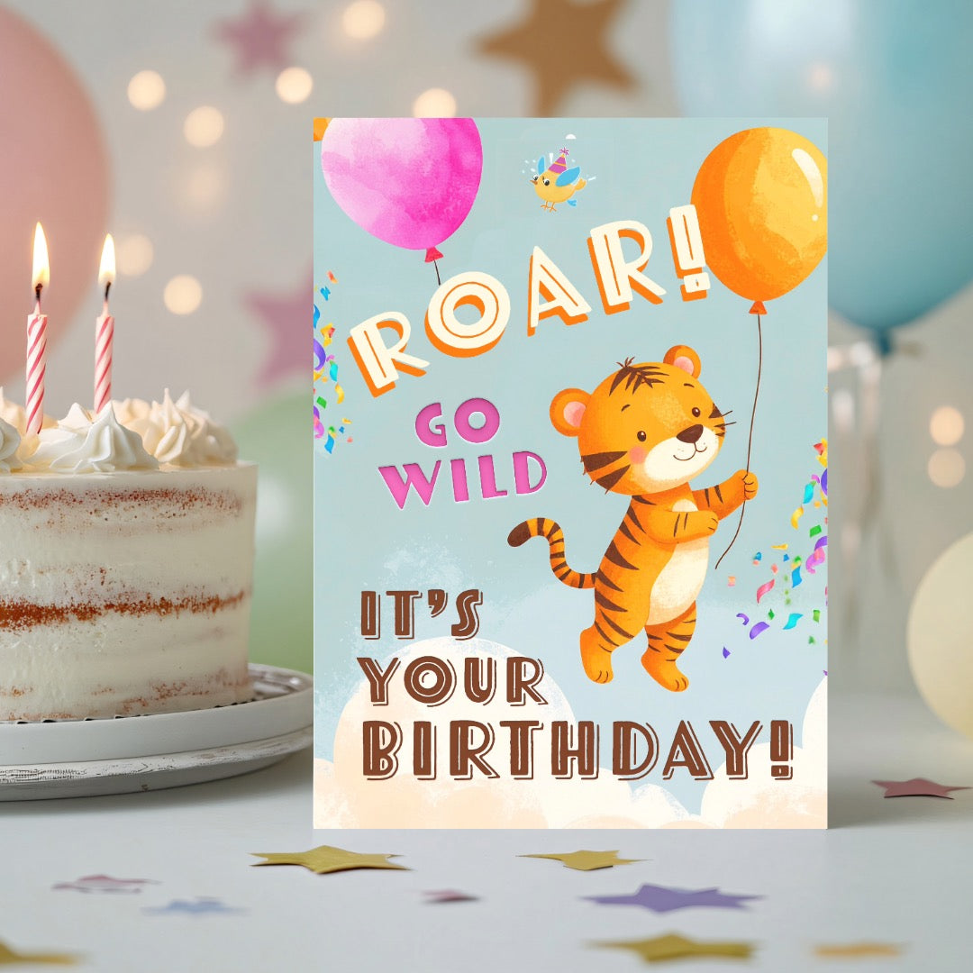 Cute tiger birthday card printable