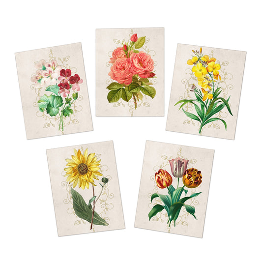Set of vintage floral blank greeting cards
